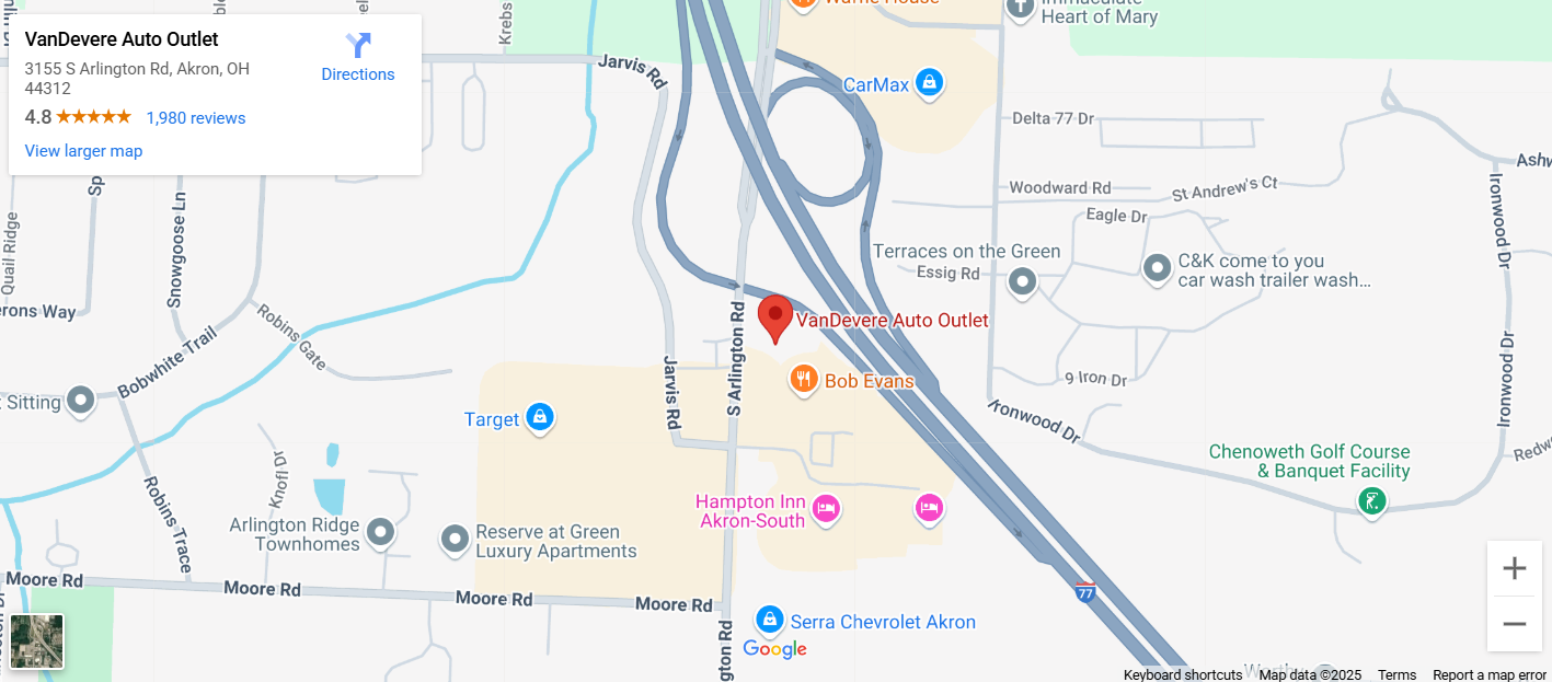 VanDevere Auto Outlet Akron OH Map of location